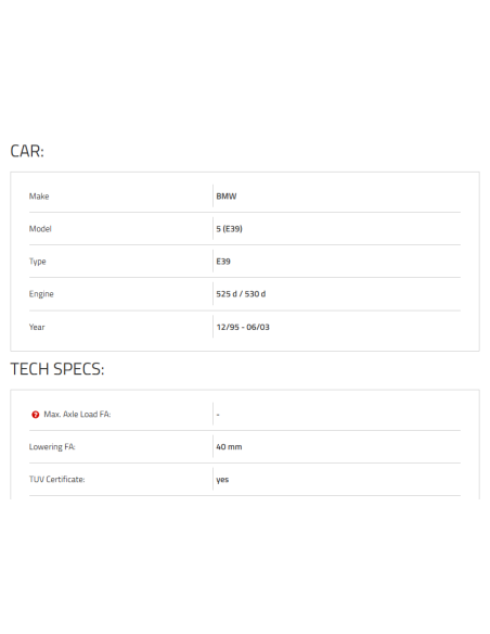 BMW E39 2,5D, 3,0D priekšējās atsperes (sēdinājums 40mm)